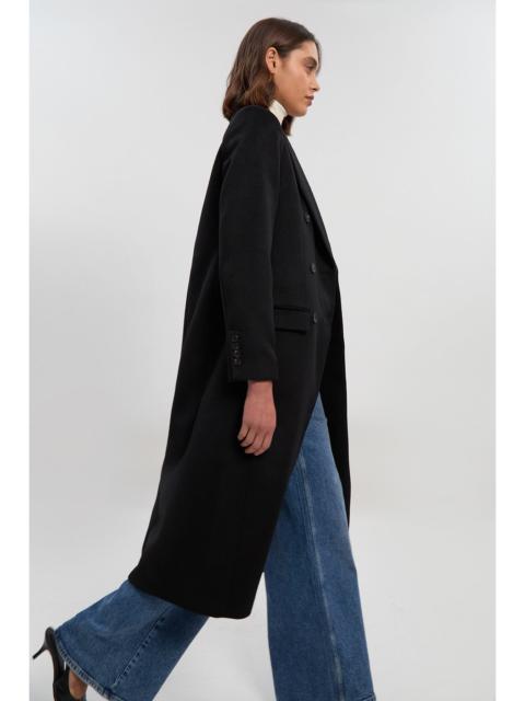 Brushed Wool Double Breasted Tailored Midi Coat