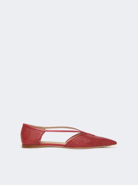 Raffia-look basketweave ballet flats - RED