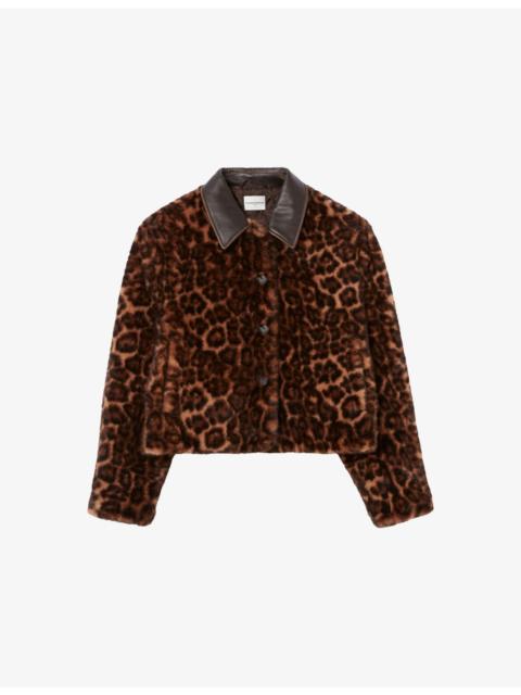 Collared Leopard-Print Faux-Fur Coat