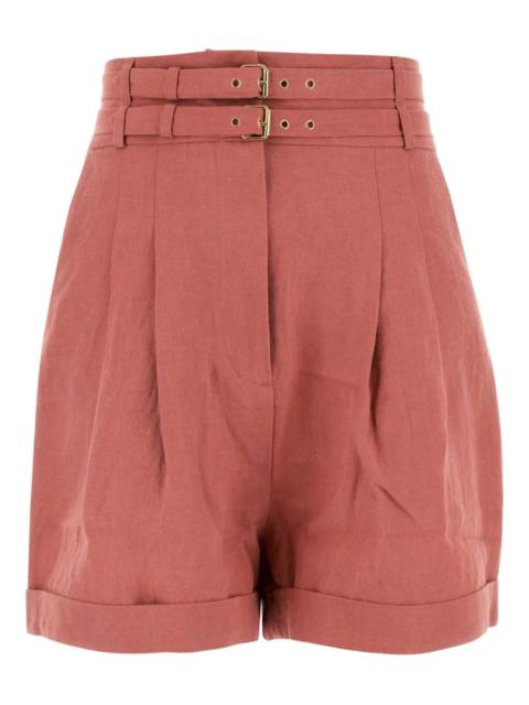 double-buckle linen shorts