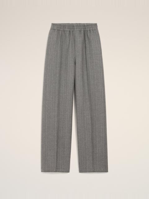 GREY WOOL HERRINGBONE ELASTICATED TROUSERS