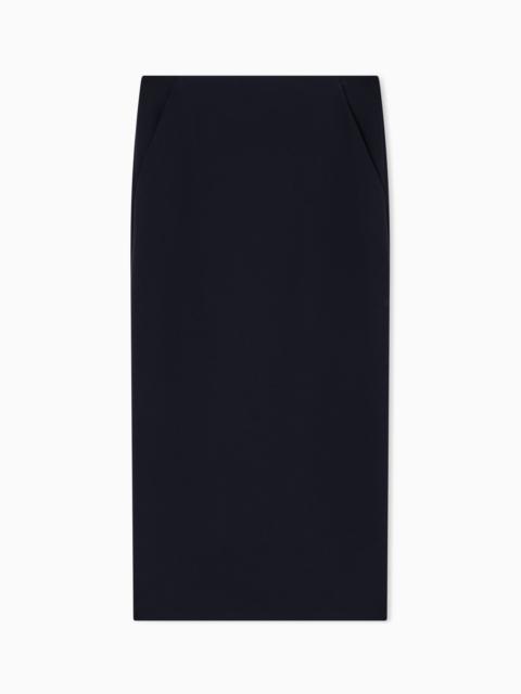 STRETCH, WOOL CRÊPE MIDI SKIRT