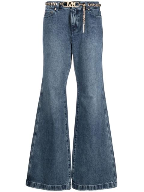 belted high-rise flared jeans