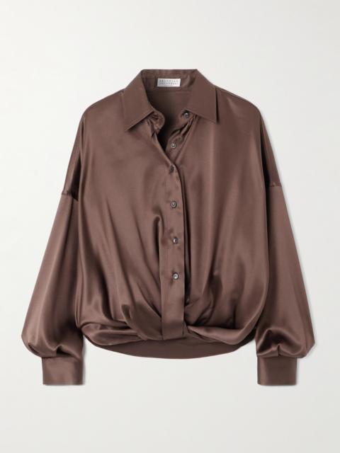 Gathered Silk-blend Satin Shirt