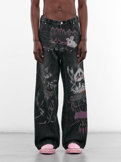 Black Denim Graffiti Carpenter's Pants