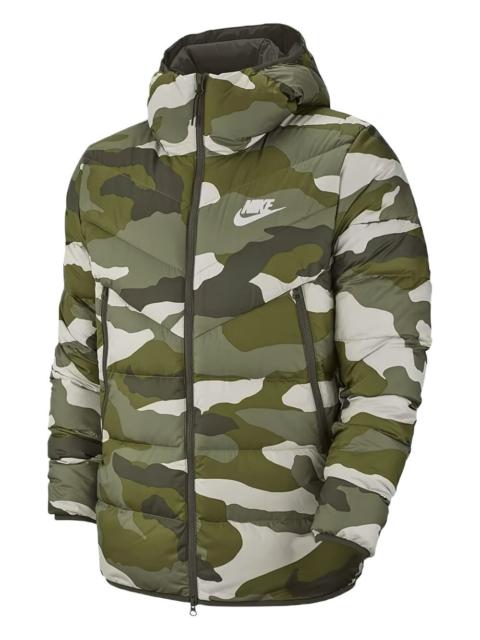 camouflage-print hooded puffer jacket