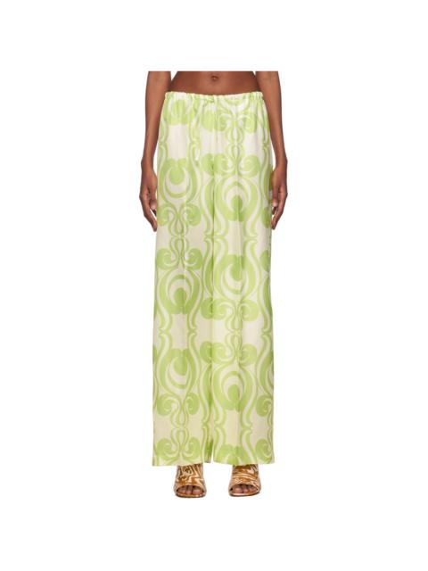 Green & White Printed Trousers