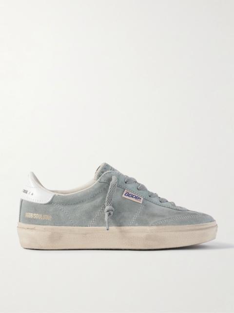 Soul-Star distressed leather-trimmed suede sneakers Gray