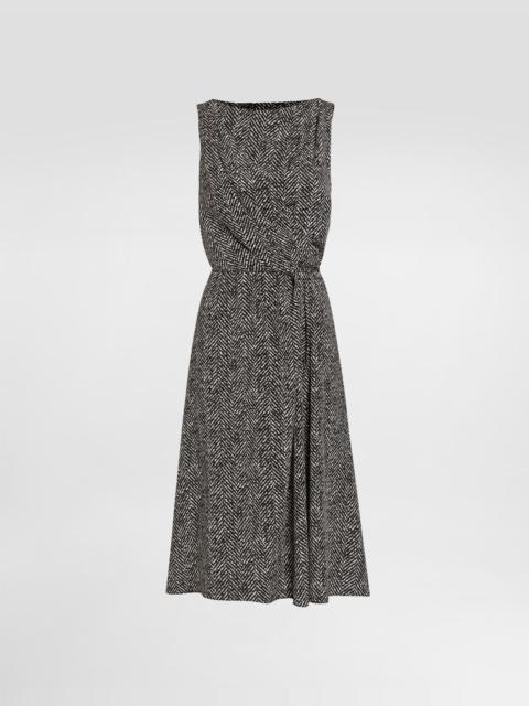 Heavy crêpe cocktail dress with chevron print