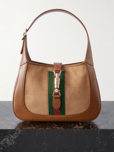 Jackie 1961 webbing-trimmed suede and leather shoulder bag Brown
