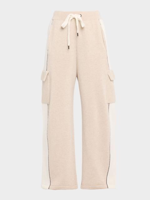 Cashmere Rib Wide-Leg Cargo Sport Pants