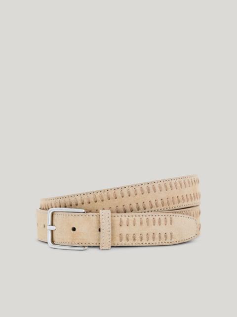 BEIGE SUEDE BELT WITH DECORATIVE VERTICAL TOPSTITCHING