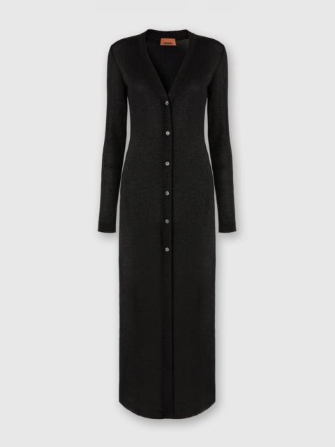 Long lamé viscose cardigan with V-neck