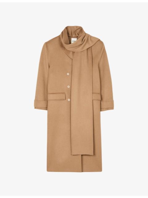 Integrated-scarf relaxed-fit wool coat