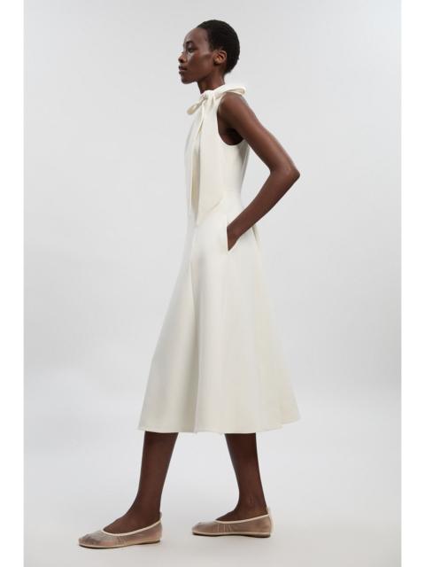 Compact Stretch Bow Tie Neck Full Skirted Midi Dress