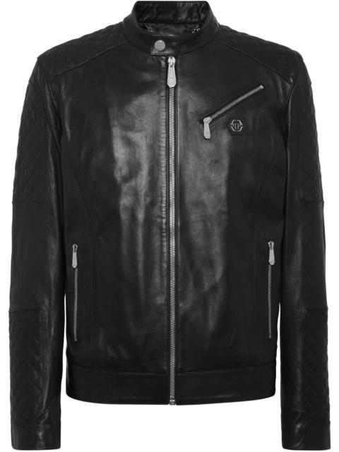 padded leather bomber jacket