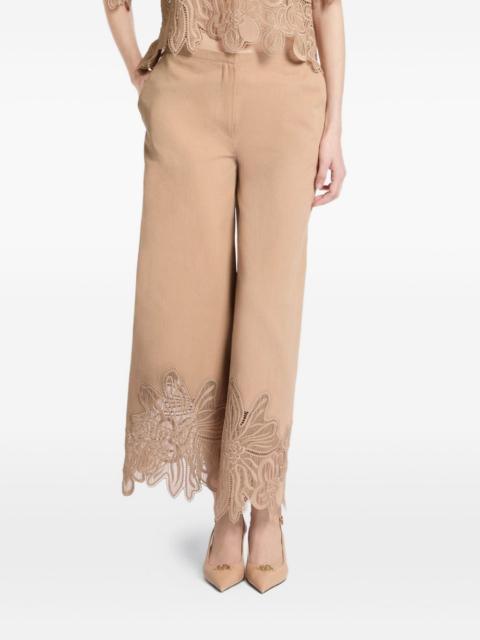embroidered lace-detailed trousers