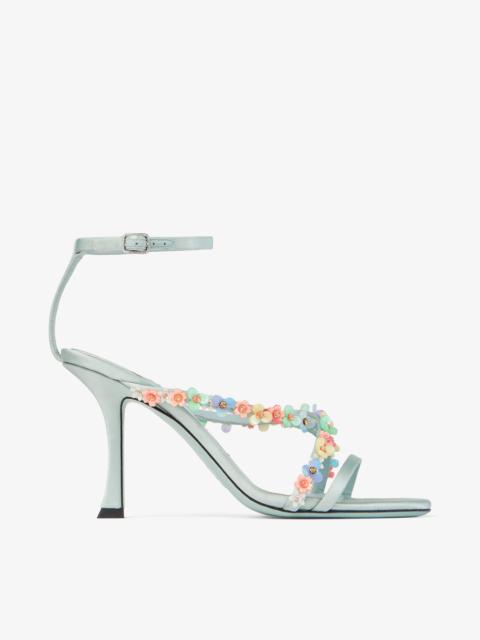 Blanche 90
Light Verde Satin Sandal with Daisy Embroidery