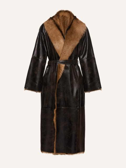 Shearling wrap coat in dark brown