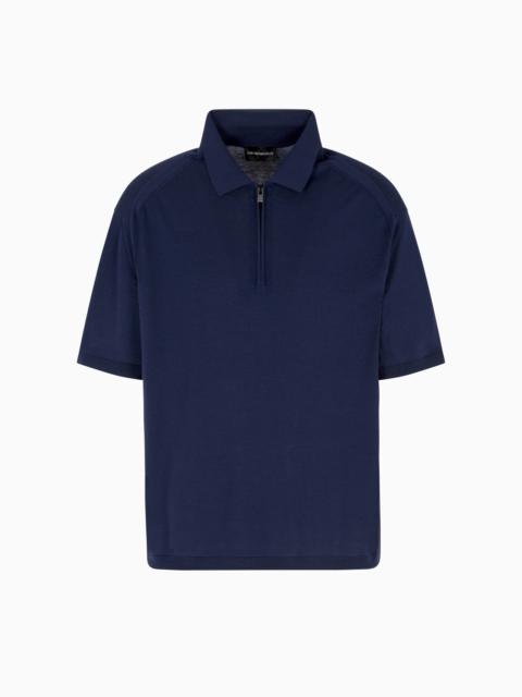 ASV PLAIN-KNIT JUMPER WITH POLO-SHIRT COLLAR, IN A WOOL AND LYOCELL BLEND