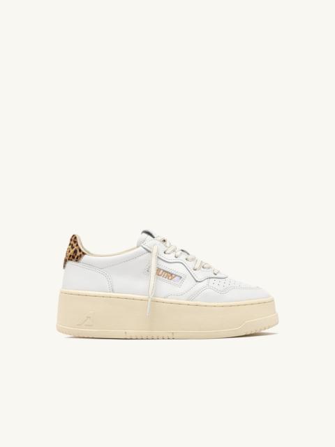 MEDALIST PLATFORM SNEAKERS IN LEATHER COLOR WHITE AND LEOPARD