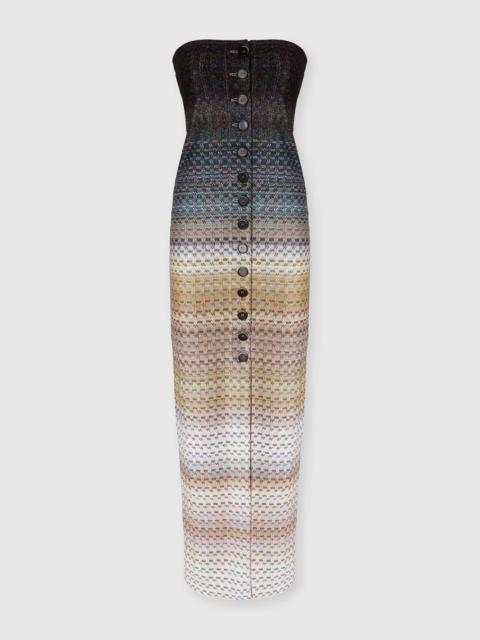 Long strapless viscose dress with lamé threads