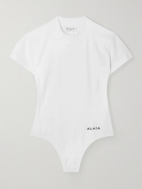 Embroidered Stretch-cotton Jersey Bodysuit
