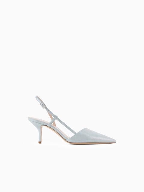 Laminated suede slingbacks