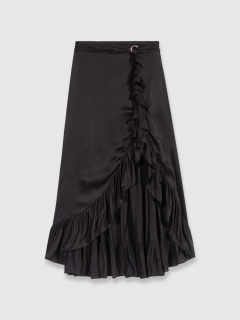 Long satin-effect ruffled skirt
