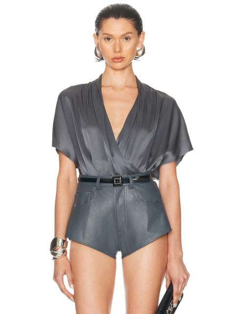 Satin Short Sleeve Wrap Top
