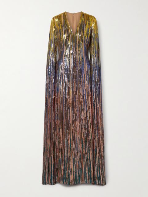 Cape-effect Sequined Tulle Gown