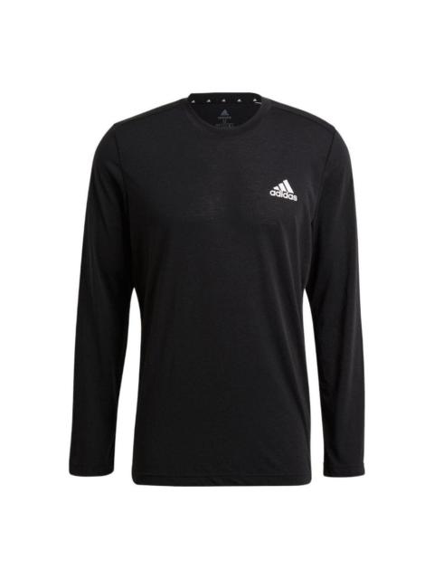 Men's adidas Solid Color Logo Micro Mark Round Neck Long Sleeves Black T-Shirt GT5563