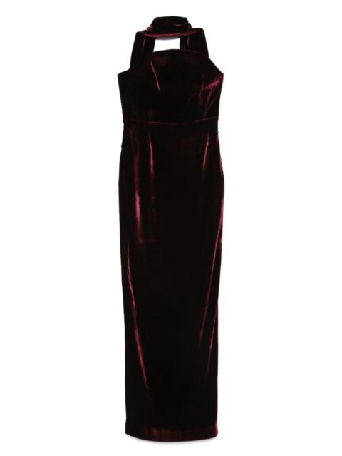 halter-neck velvet dress