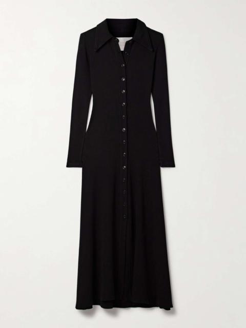 Gila ribbed stretch organic cotton and Lyocell-blend midi dress Black