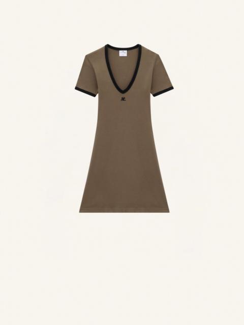 CONTRAST V NECK MINI DRESS