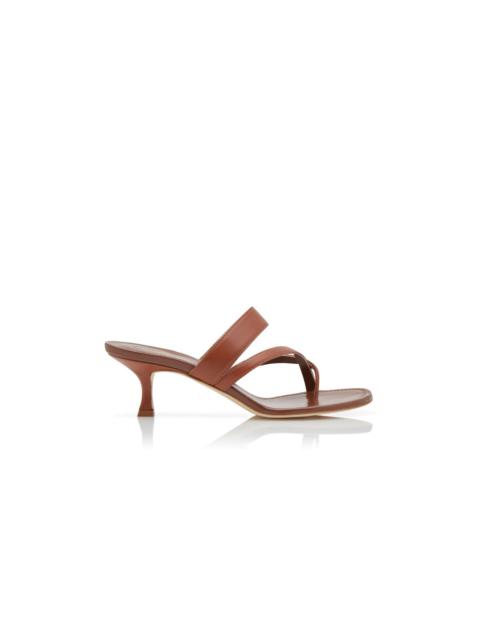Brown Nappa Leather Crossover Strappy Mules
