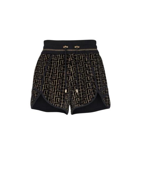 Monogrammed velvet jersey shorts