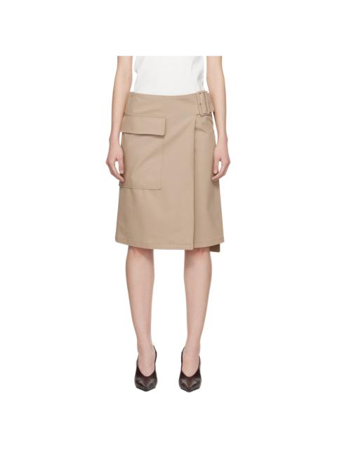 Beige Utility Buckle Cotton Midi Skirt