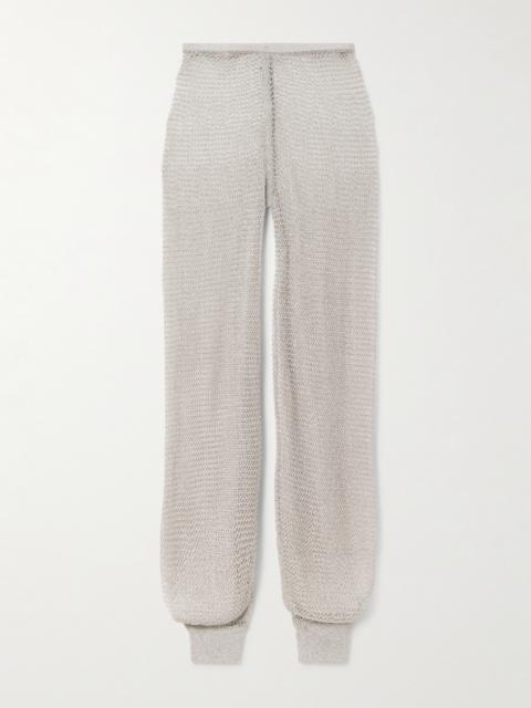 Metallic Open-knit Wide-leg Pants