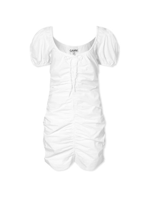 GANNI Cotton Poplin Gathered U-Neck Mini Dress