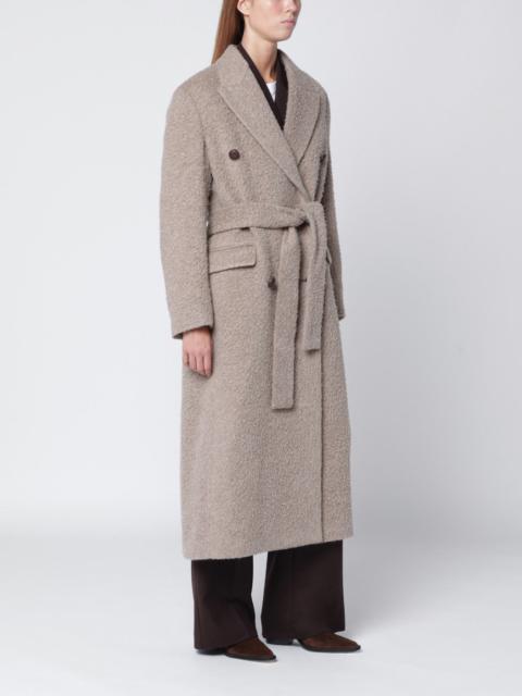 Greige wool-blend belted coat