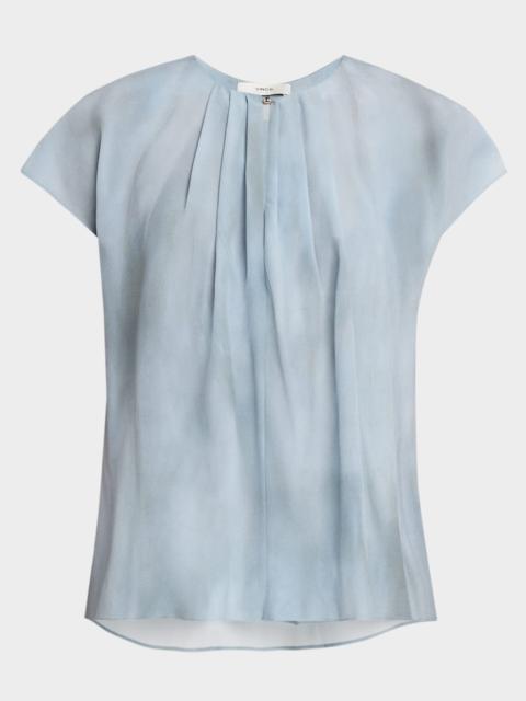 Washed Ombré Silk Cap-Sleeve Blouse
