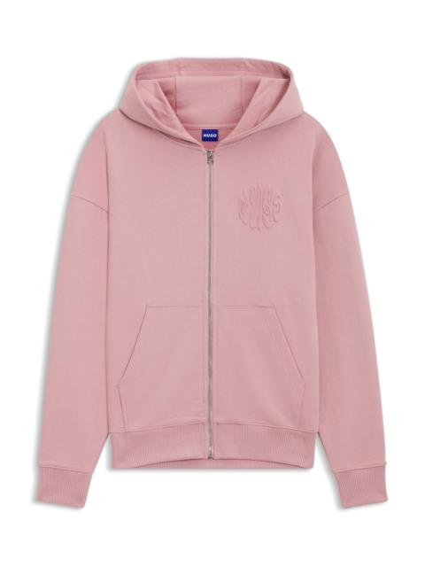 EMBOSSED-LOGO ZIP-UP HOODIE IN COTTON TERRY