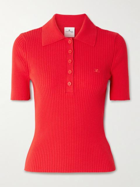 Ribbed-knit Polo Shirt