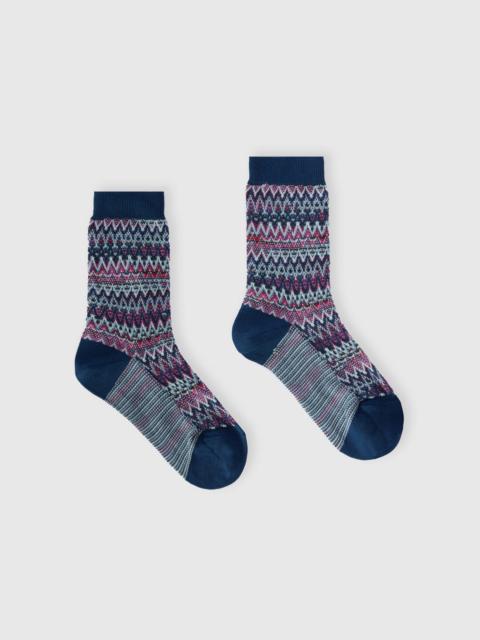 Mid-length cotton-blend zigzag socks with contrasting trims