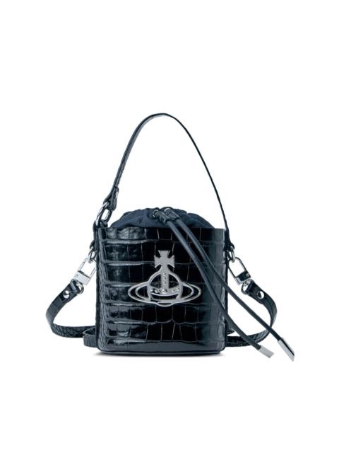 croc-embossed drawstring bucket bag