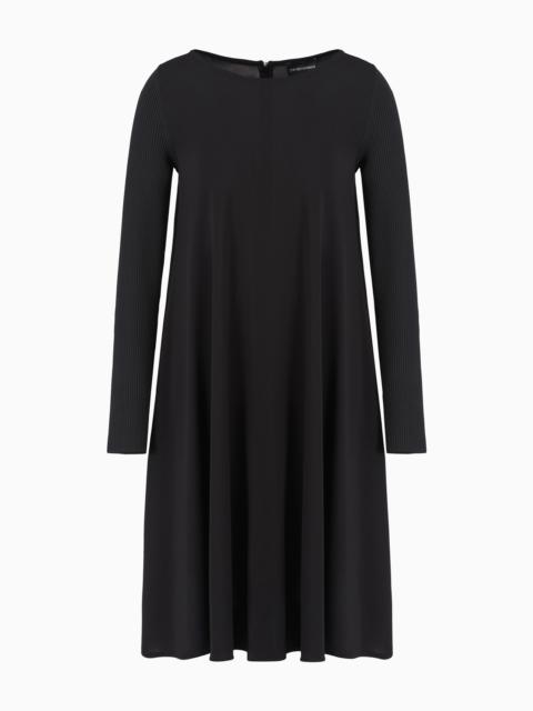 Viscose crêpe dress with rib-knit sleeves