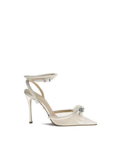 pearl bow mesh heeled pumps