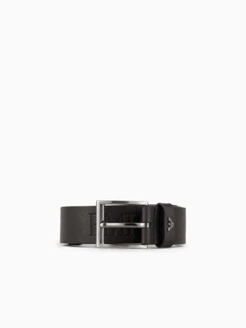 Tumbled-leather belt with oversized logo lettering