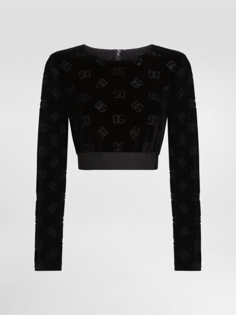 Cotton chenille crop top with jacquard DG logo